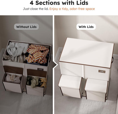 SOLEDI 180L Double Laundry Hamper with Lid and 2 Side Pockets, Dual Hamper