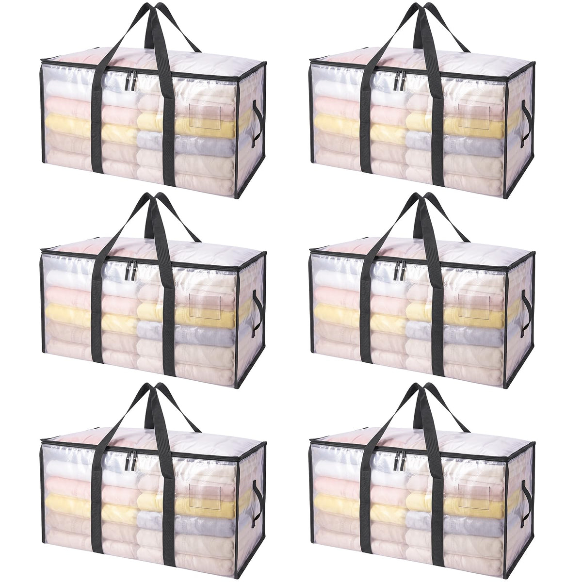 BALEINE 6-Pack Oversized Moving Bags with Reinforced Handles, Heavy-Duty Storage Tote for Clothes, Moving Supplies (Clear, 6-Pack)