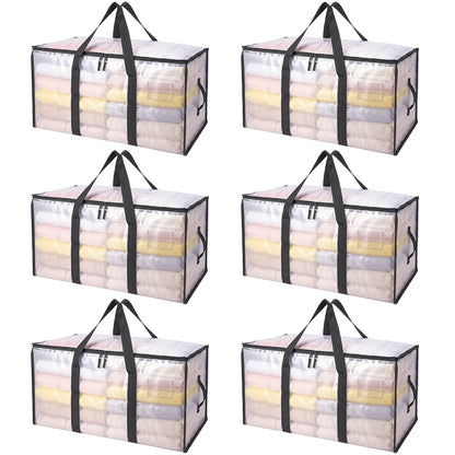 BALEINE 6-Pack Oversized Moving Bags with Reinforced Handles, Heavy-Duty Storage Tote for Clothes, Moving Supplies (Clear, 6-Pack)