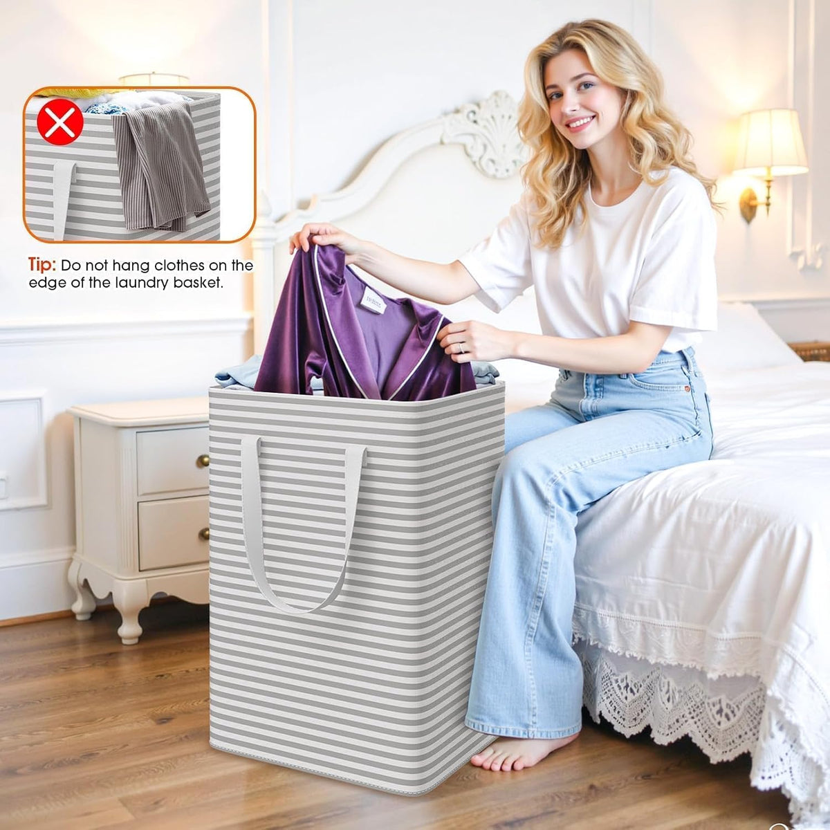 3-Pack Laundry Basket, Collapsible Laundry Hampers, 75L, Gray