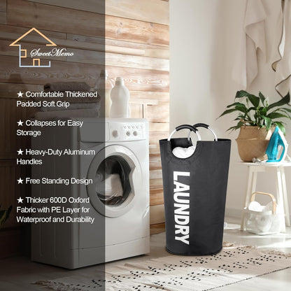 Large Laundry Basket, Laundry Hamper Bag with Handles, 95L, Black
