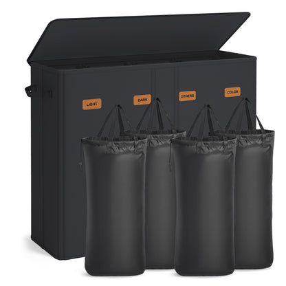 SONGMICS 210L Laundry Hamper, 4-Compartment Laundry Sorter with Lid