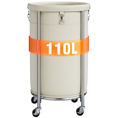ELYKEN Laundry Basket with Wheels, Round Rolling Laundry Hamper, Black
