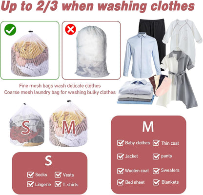 2pcs Mesh Laundry Bags for Socks, Machine Washable Drawstring Design Travel Mesh Laundry Wash Bags White Drawstring Garment Bags for Laundry Storage for Home Dorm Hotel Travel Use,12x16inch, 16x20inch
