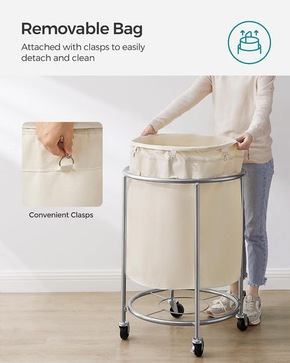 SONGMICS Laundry Basket with Wheels,190L, Steel Frame, Removable Bag