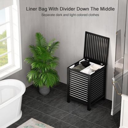 Homykic 120L Bamboo Laundry Hamper with Lid and Removable Liner Bag, Black