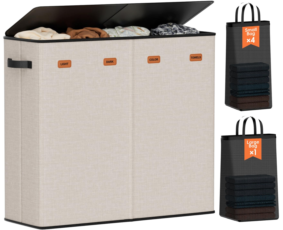 Laundry hamper 3 Section, XL Clothes Hamper with Lid & Inner Bag, Black