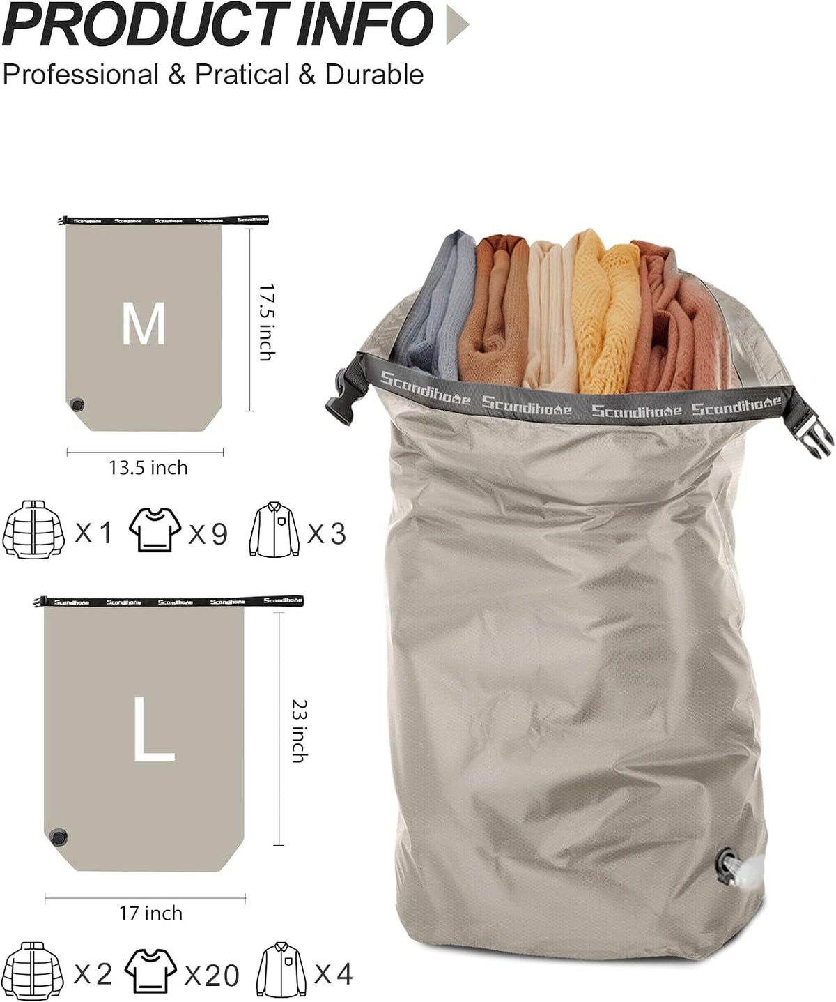 Compression Travel Laundry Bag for Dirty Clothes, Pump-Free Laundry Bag