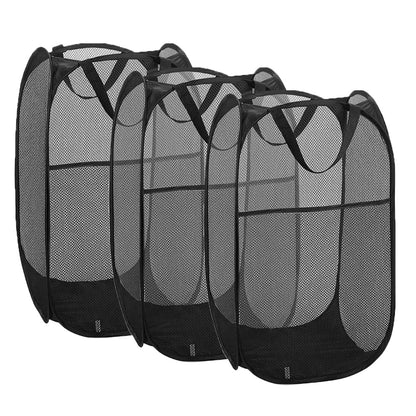 Larpur 2 Pcs Popup Mesh Laundry Baskets, Collapsible and Portable Clothes Washing Laundry Hampers with Reinforced Carry Handles, Gray Clothes Hamper for Home, Travel, College Dorm