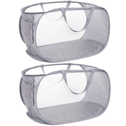 4 Pack Durable Collapsible Laundry Baskets, Mesh Foldable Laundry Basket, Pop Up Laundry Hamper with Pocket, Clothes Hamper with Reinforced Handles for Laundry, Bathroom, Kids Room, Dorm or Travel