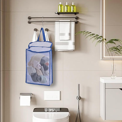 3-Pack 3D Cube Mesh Laundry Bags S/M/L with S-Hooks, Zippered Blue