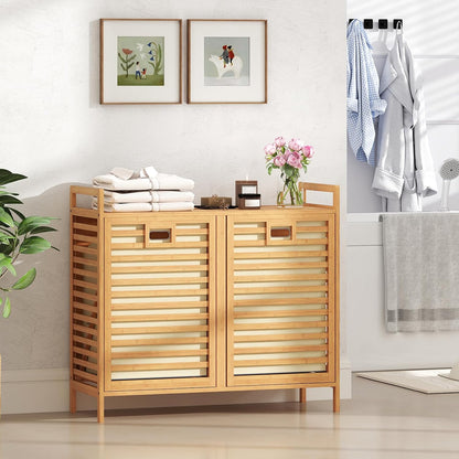 Giantex Bamboo Tilt Out Laundry Hamper Cabinet, Wicker Laundry Sorter
