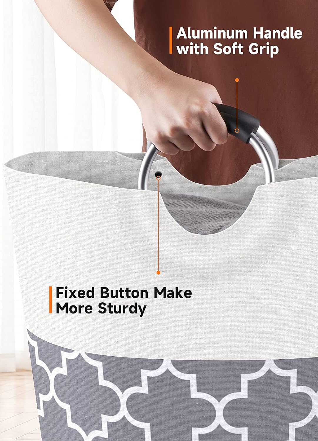 Large Laundry Basket 82L Tall Collapsible Hamper with Handles for Dorm Grey