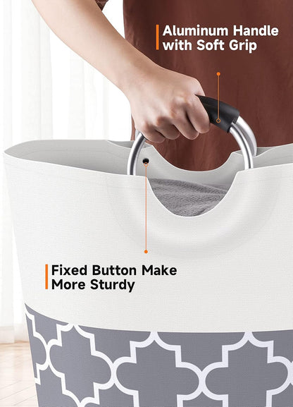 Large Laundry Basket 82L Tall Collapsible Hamper with Handles for Dorm Grey