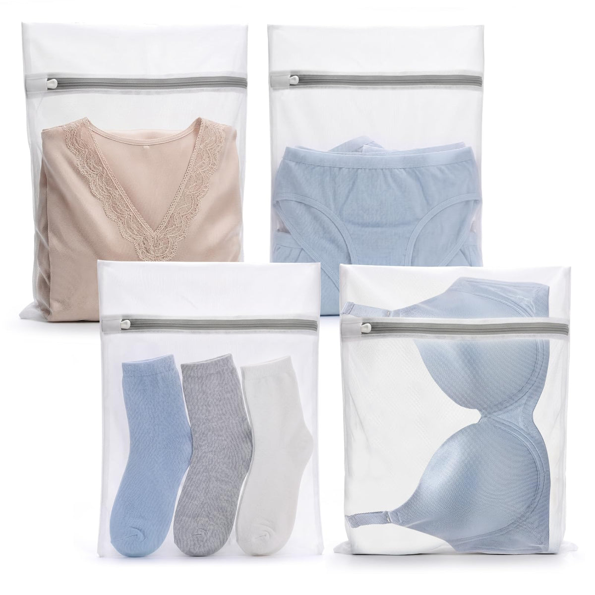 Muchfun 4Pcs Durable Fine Mesh Laundry Bags for Delicates 16 x 20 Inches