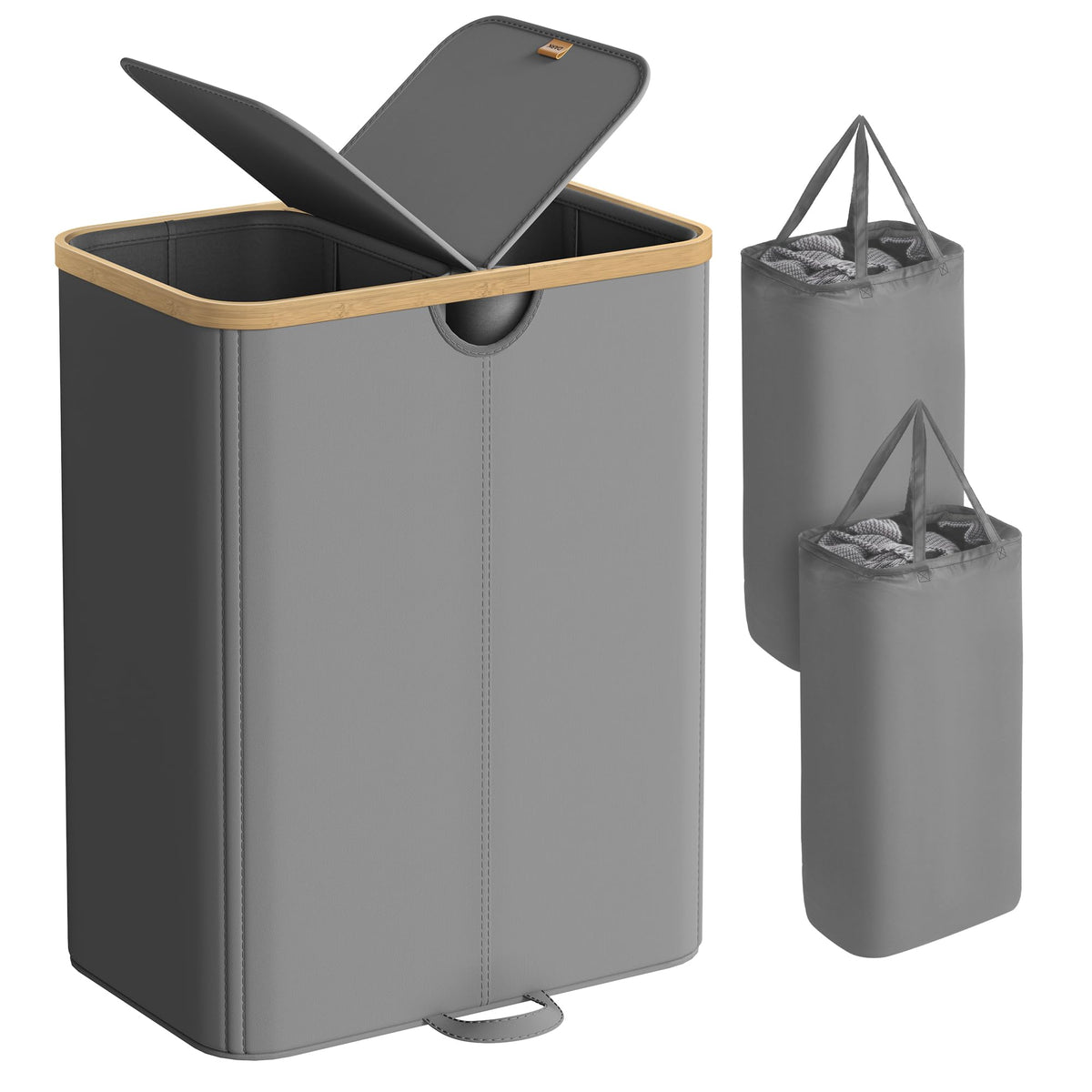 SONGMICS Laundry Hamper with 2 Lids, 150L Laundry Basket，2 Compartments