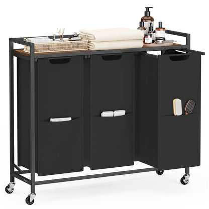 VASAGLE Laundry Sorter 2 Section, Rolling Cart with Shelf 29 Gal. (110 L)