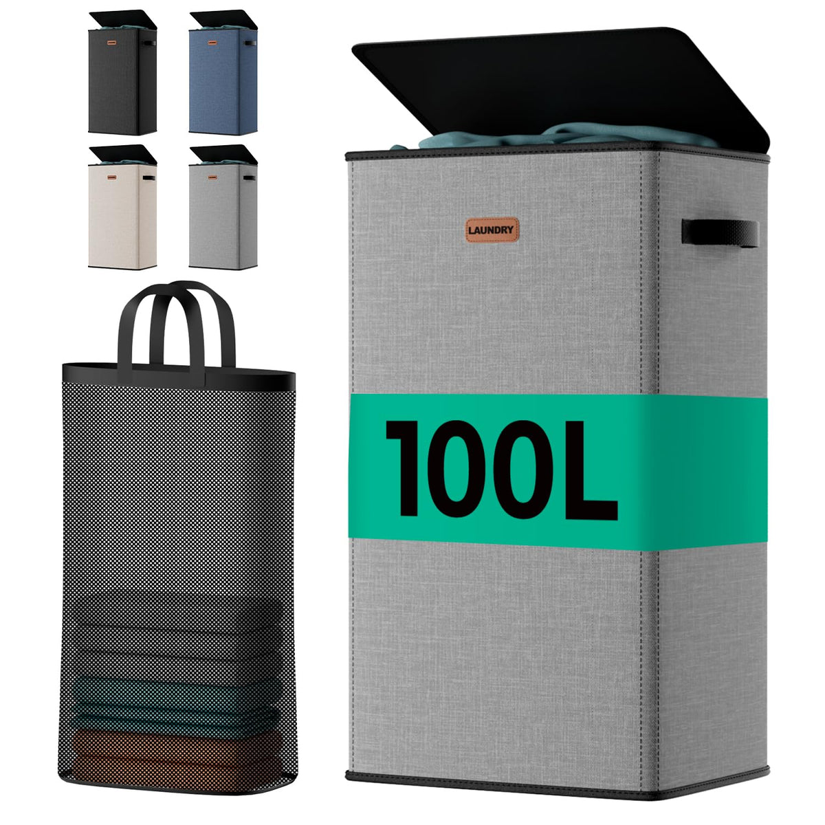 150L Double Laundry Hamper with Lid – 2-Section Clothes Hamper with Removable Bag for Bathroom, Bedroom, Laundry Room & Dorm