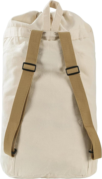 Canvas Laundry Bag, Laundry Backpack, Beige, X-Large