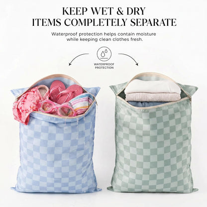 Stylish Wet Dry Bags For Swimsuits Set of 2 - Large Waterproof Laundry Bags