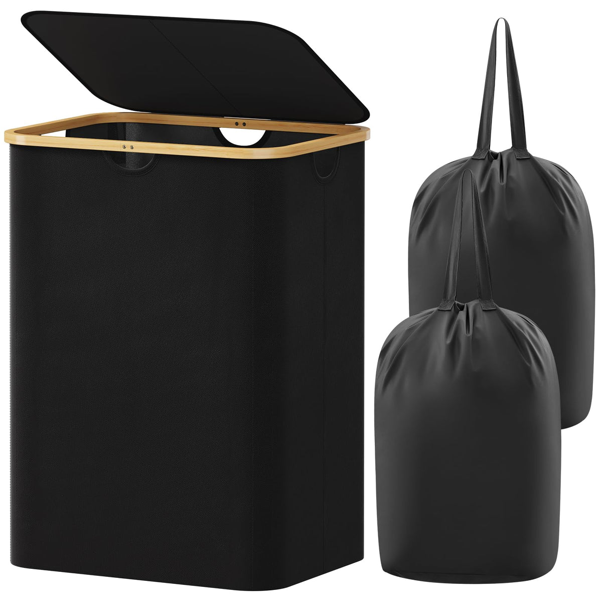 Lifewit 120L Large Laundry Basket with Lid, 2 Removable Bags, Beige