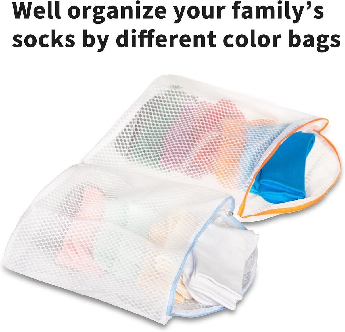 5Pcs Hanging Laundry Bags for Socks with S Hooks,12 X 10 inch 5 Color Mesh Laundry Bags for Washing Machine