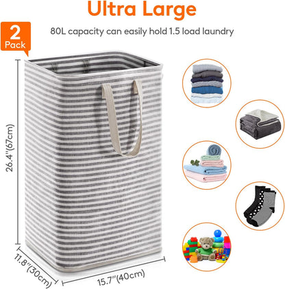 Lifewit 80L Large Laundry Baskets, Laundry Hampers Bags, 2 Pack, Black