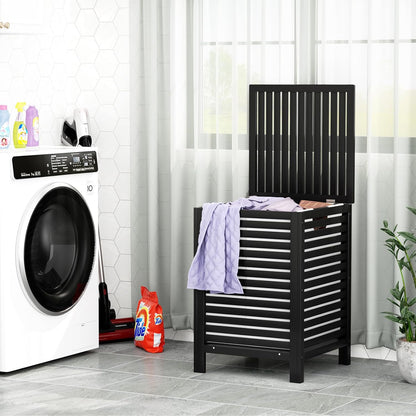 Homykic 120L Bamboo Laundry Hamper with Lid and Removable Liner Bag, Black