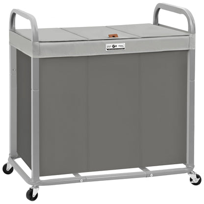 STORAGE MANIAC Laundry Hamper 3 Section with Lid Rolling Laundry Basket