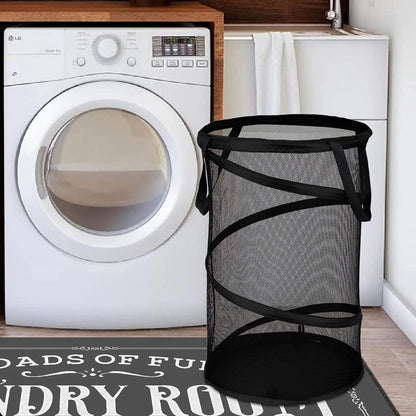 BATTOO Collapsible Laundry Basket Foldable Mesh Pop Up Hamper with Handles for Laundry Room, Bathroom, Kids Room, College Dorm, Travel, Storage Organizer Black
