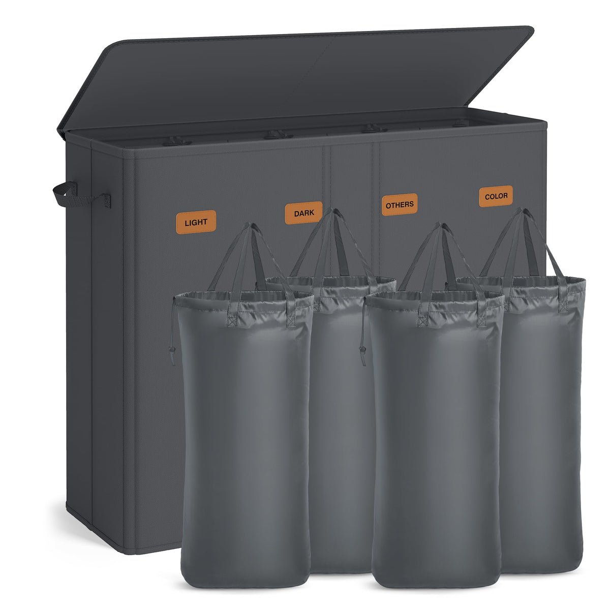 SONGMICS 210L Laundry Hamper, 4-Compartment Laundry Sorter with Lid