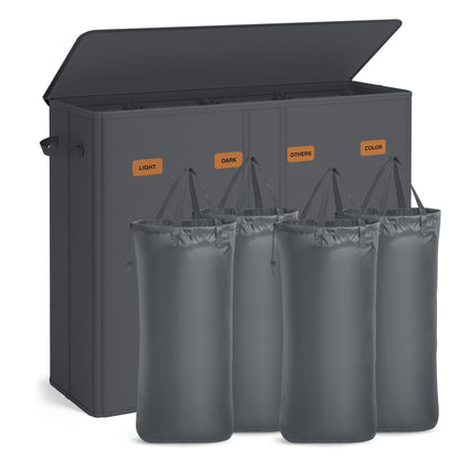 SONGMICS 210L Laundry Hamper, 4-Compartment Laundry Sorter with Lid