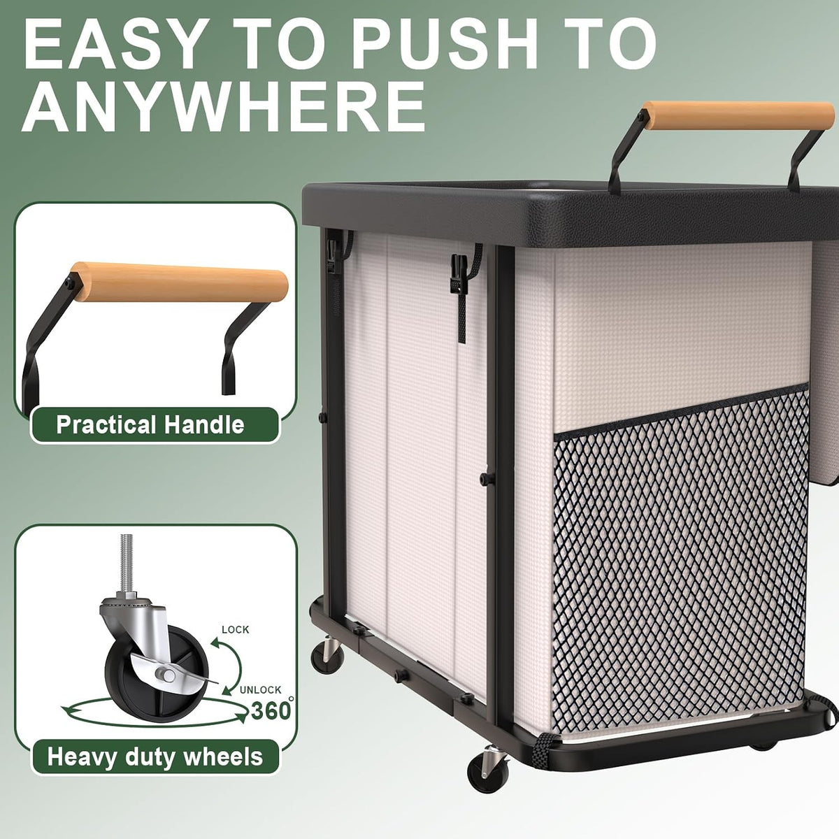 Laundry Hamper 3 Section,Rolling Laundry Basket with Wheels and Lid,White