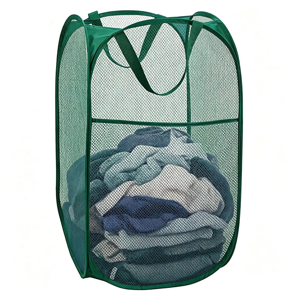 Larpur 2 Pcs Popup Mesh Laundry Baskets, Collapsible and Portable Clothes Washing Laundry Hampers with Reinforced Carry Handles, Gray Clothes Hamper for Home, Travel, College Dorm