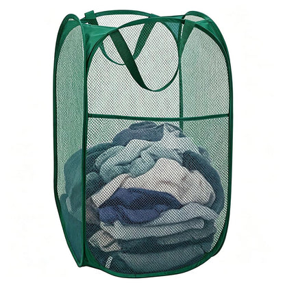 Larpur 2 Pcs Popup Mesh Laundry Baskets, Collapsible and Portable Clothes Washing Laundry Hampers with Reinforced Carry Handles, Gray Clothes Hamper for Home, Travel, College Dorm