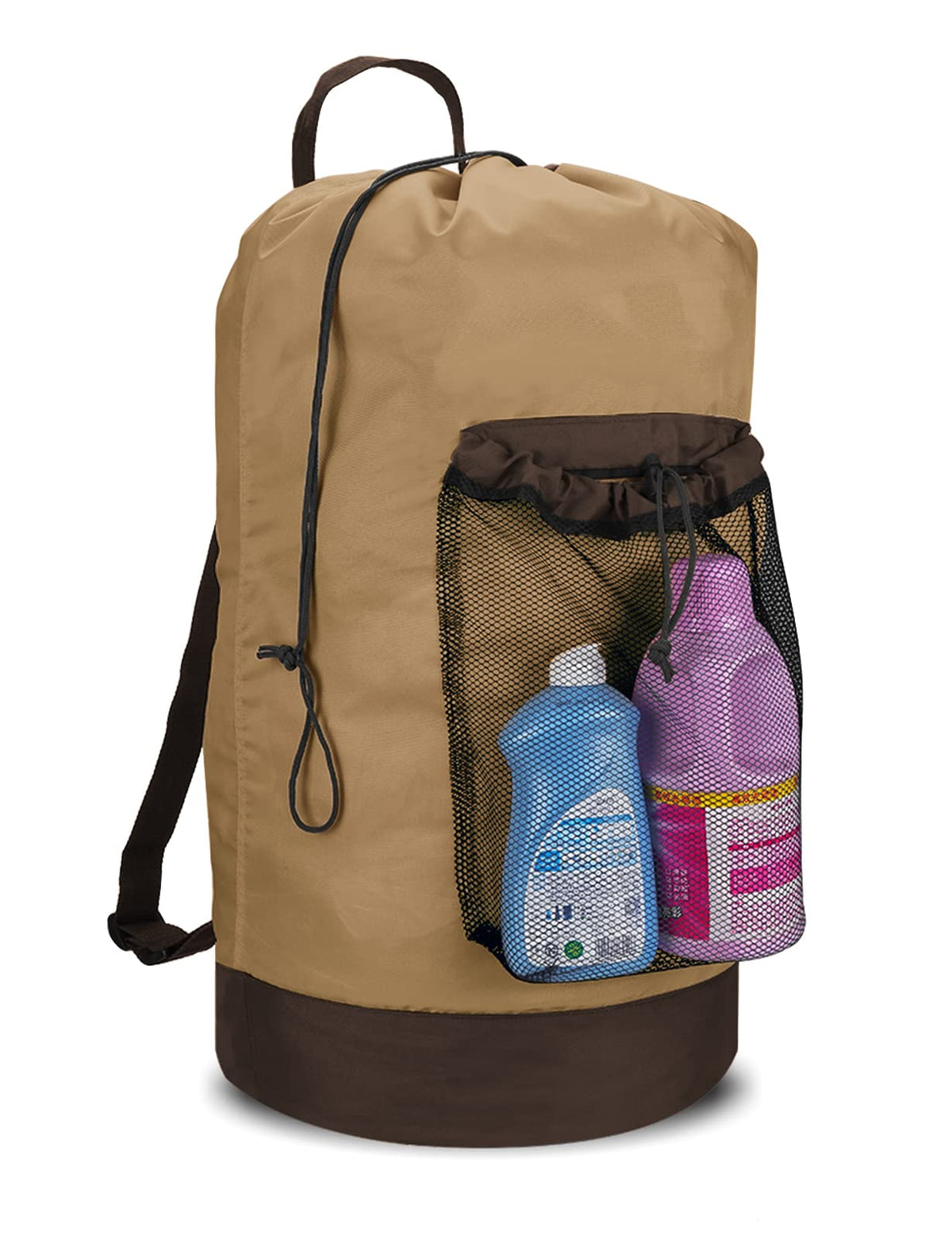 Dalykate Backpack Laundry Bag, 115L Large Hamper with Shoulder Straps, Drawstring Closure, Mesh Pocket, Khaki