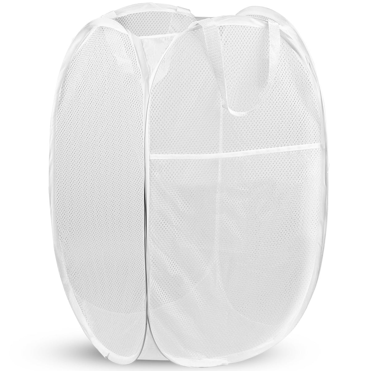 Pop Up Laundry Hamper, 70L Collapsible Mesh Basket with Side Pocket, Black