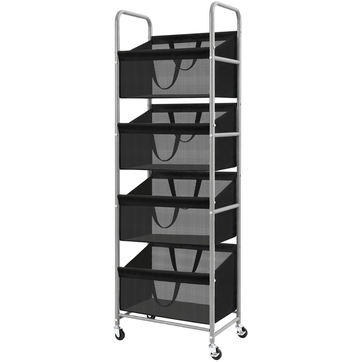 STO STO 3-Tier Vertical Rolling Laundry Hamper, Removable Bags, Black Mesh