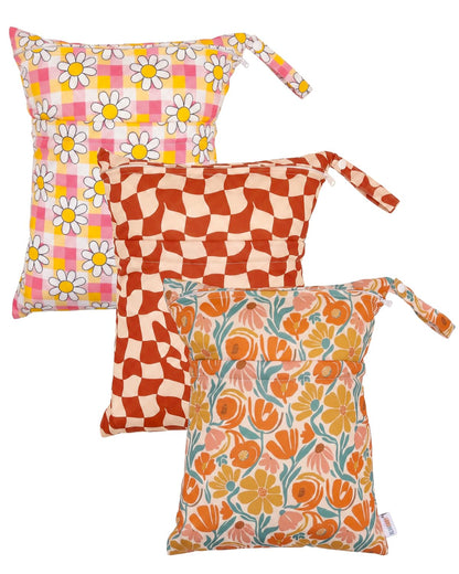 ALVA 2pcs Cloth Diaper Wet Dry Bags Waterproof Reusable with Two Zippered Pockets Travel Beach Pool Daycare Soiled Baby Items Yoga Gym Bag for Swimsuits or Wet Clothes