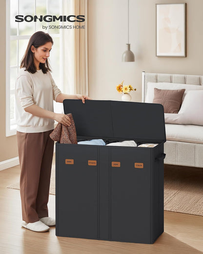 SONGMICS 210L Laundry Hamper, 4-Compartment Laundry Sorter with Lid