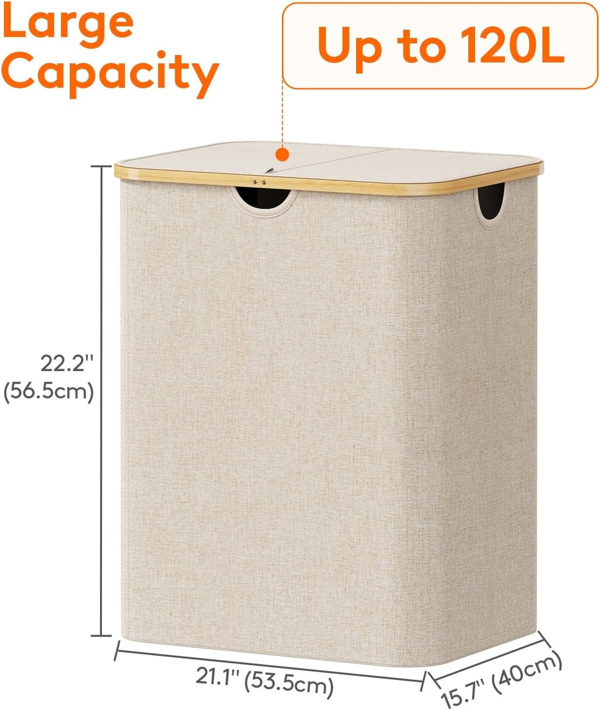 Lifewit 120L Large Laundry Basket with Lid, 2 Removable Bags, Beige