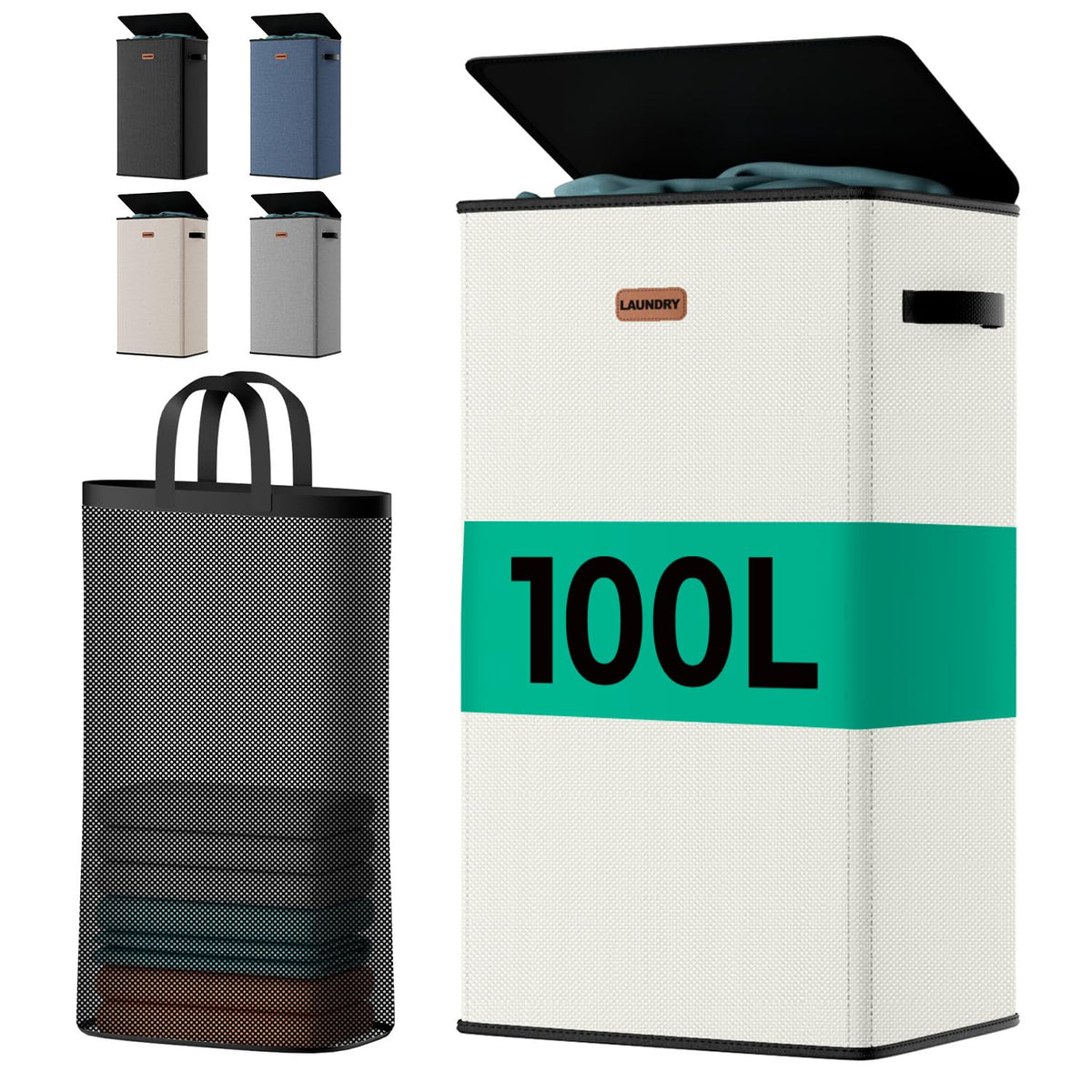 150L Double Laundry Hamper with Lid – 2-Section Clothes Hamper with Removable Bag for Bathroom, Bedroom, Laundry Room & Dorm