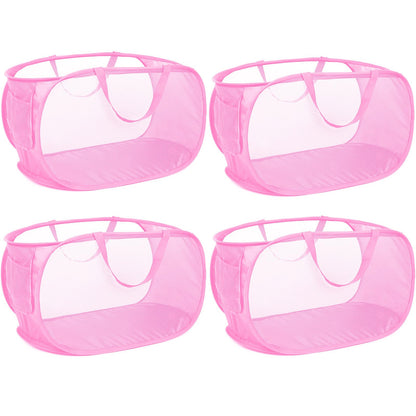 4 Pack Durable Collapsible Laundry Baskets, Mesh Foldable Laundry Basket, Pop Up Laundry Hamper with Pocket, Clothes Hamper with Reinforced Handles for Laundry, Bathroom, Kids Room, Dorm or Travel