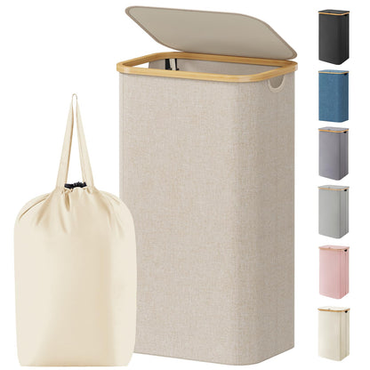 Lifewit 120L Large Laundry Basket with Lid, 2 Removable Bags, Beige