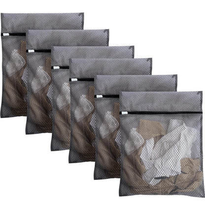 6Pcs Organic Cotton Mesh Laundry Bags for Delicates, Durable Mesh Wash Bags, Sturdy Zipper Laundry Bag for Underwear, Clothes, Shoes, Socks, (3 Large, 3 Medium)