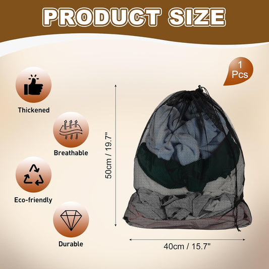 uxcell Mesh Laundry Bag 15.7x19.7" Large Drawstring Net Coarse Mesh, Black