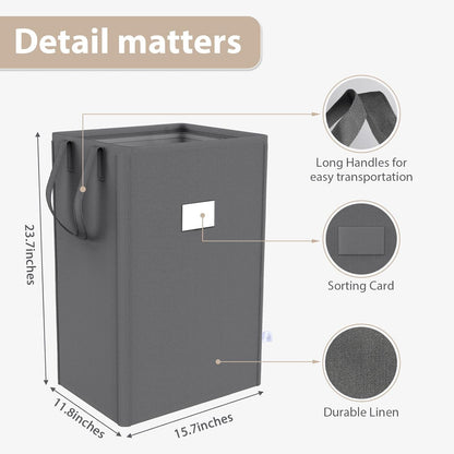MCleanPin 210L Laundry Hamper Collapsible with 2 Washable Laundry Bags, Dirty Clothes Hamper,Laundry Basket with Handles Foldable Hamper Dorm Laundry Basket for College,Grey