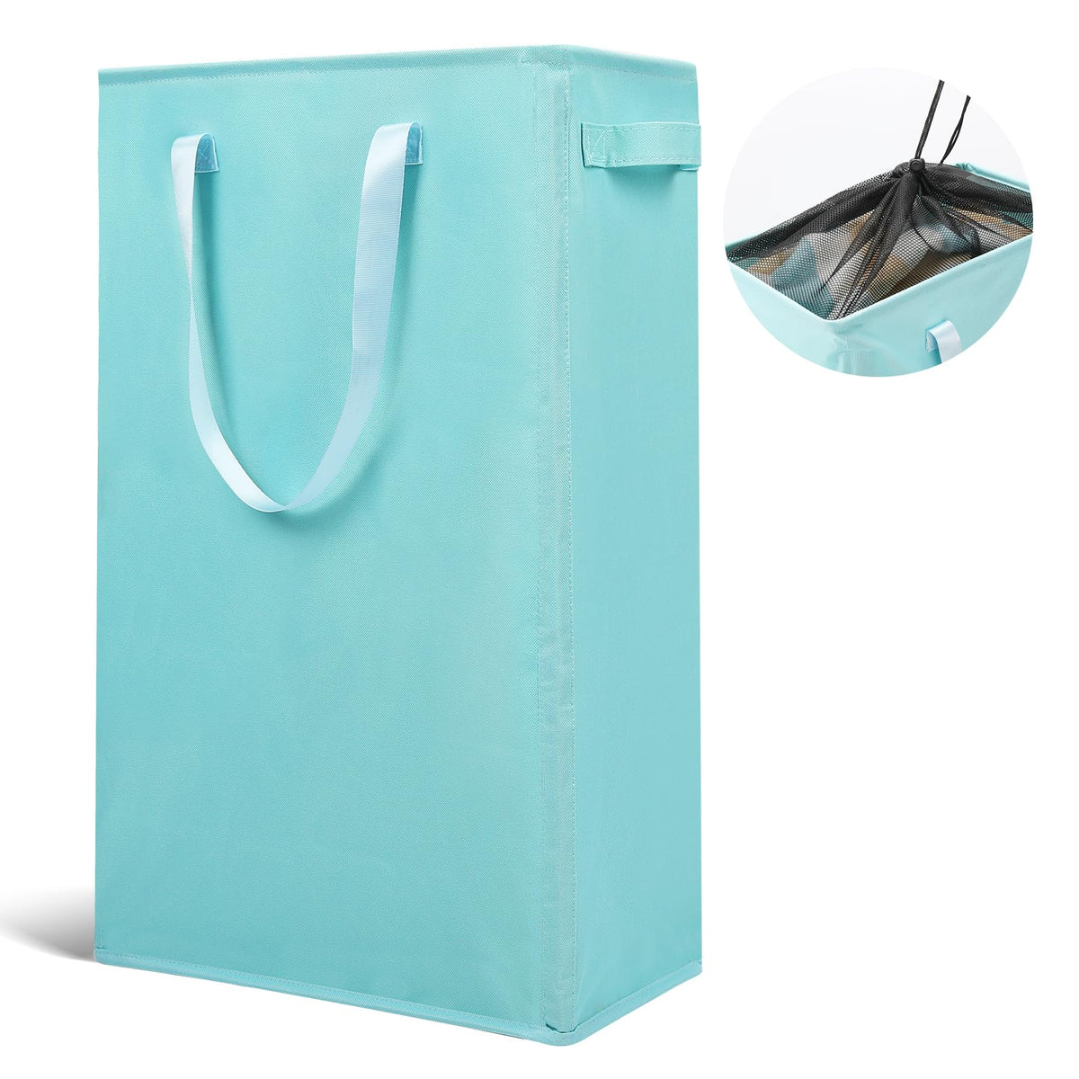 Odonata Slim Laundry Hamper Handles Collapsible Laundry Basket Thin Dirty Clothes Basket Narrow Laundry Bag Foldable Dirty Hamper 45L (Black)