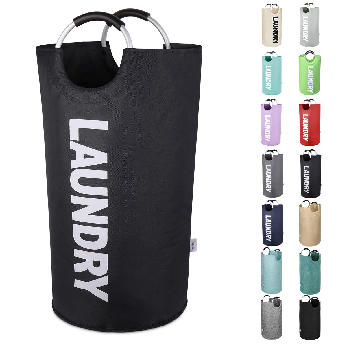 Large Laundry Basket, Laundry Hamper Bag with Handles, 95L, Black