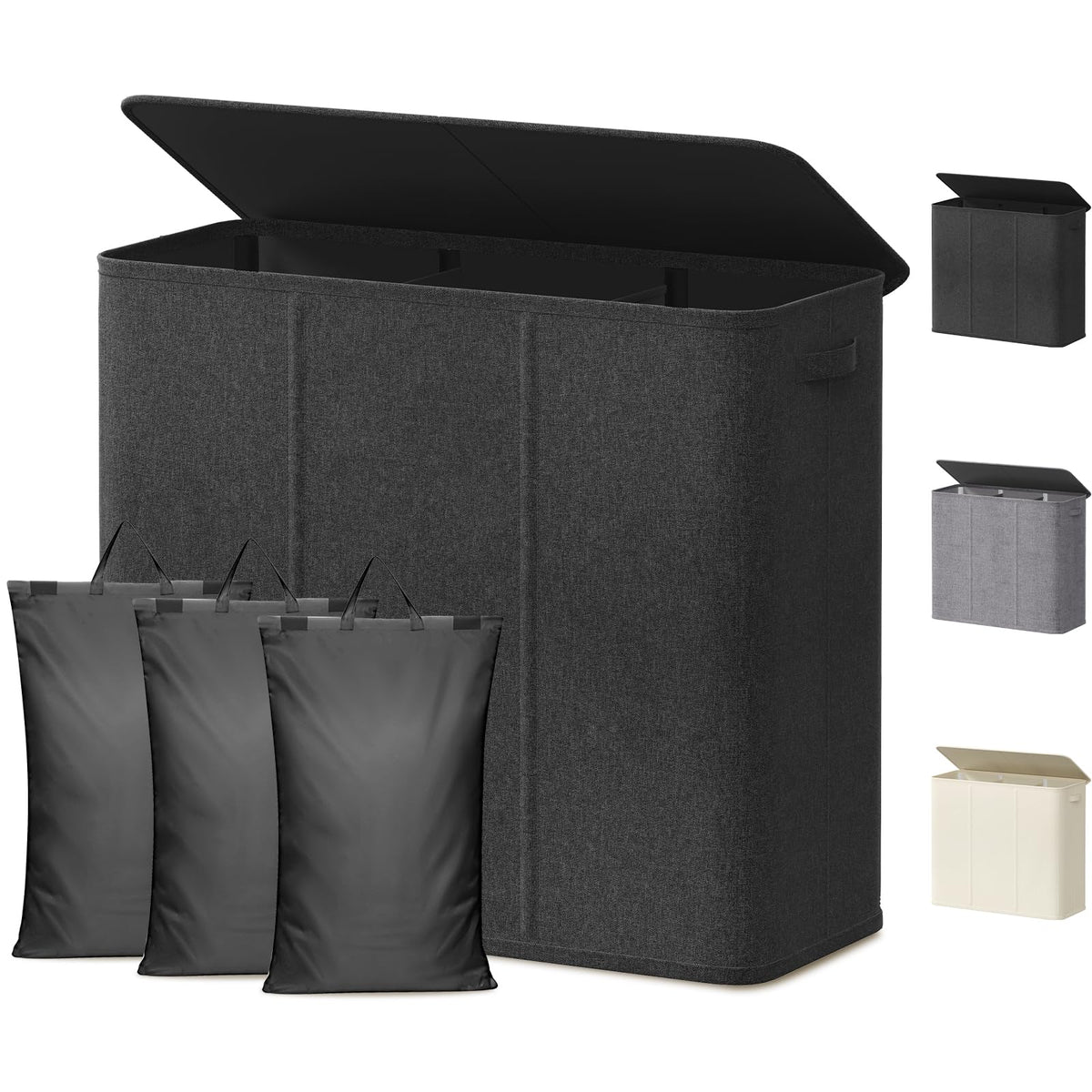 Lifewit Double Laundry Hamper with Lid, Removable Laundry Bags, Black